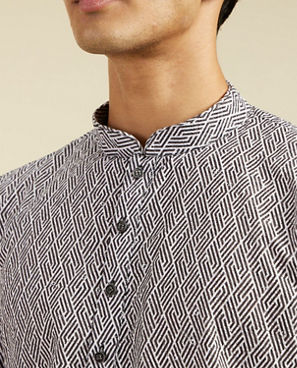 Diwas Men Battleship Grey Diamond Patterned Kurta with Rhinestones