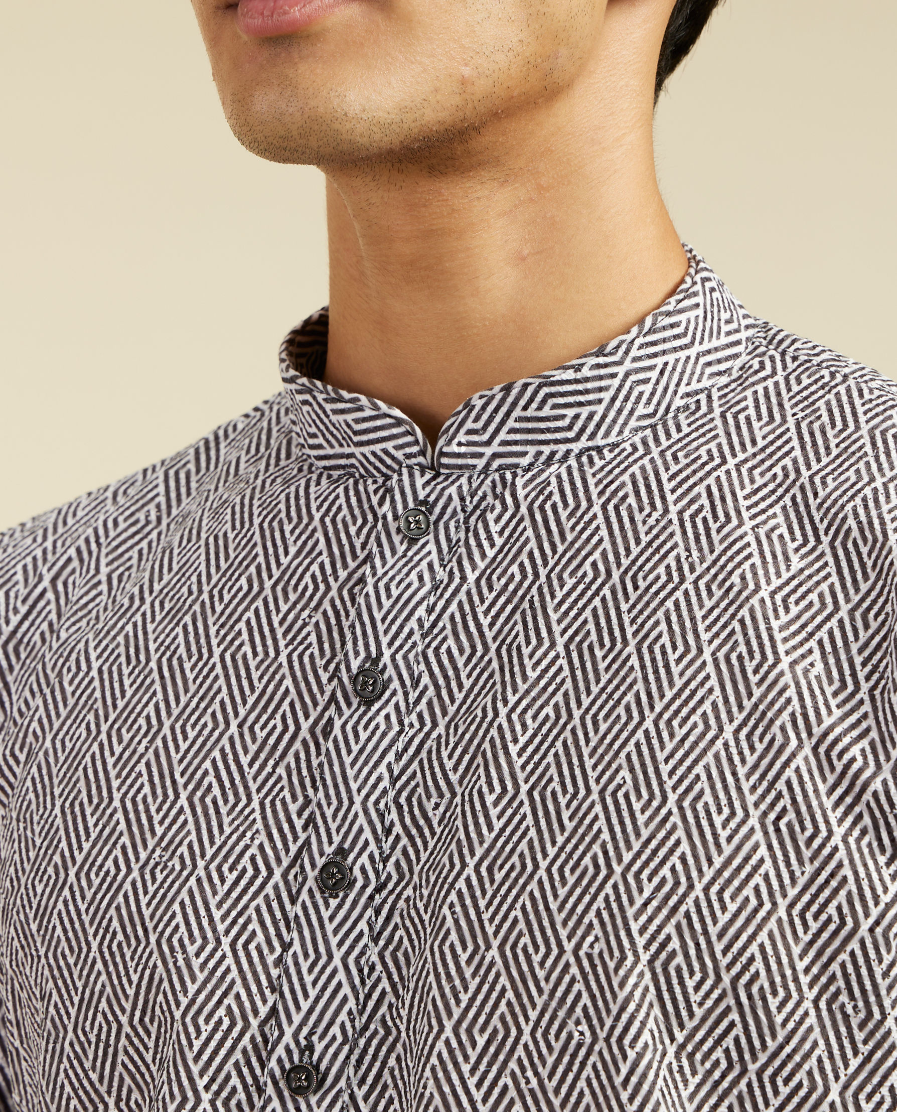 Diwas Men Battleship Grey Diamond Patterned Kurta with Rhinestones