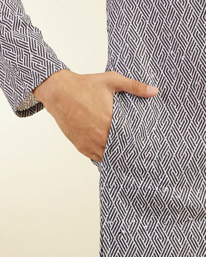 Diwas Men Battleship Grey Diamond Patterned Kurta with Rhinestones