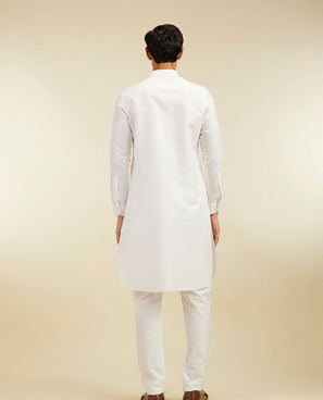 Diwas Men Pearl White Pathani Style Kurta with Cuffed Sleeves