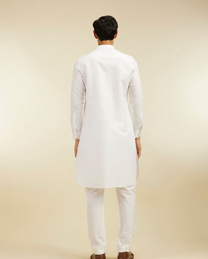 Diwas Men Pearl White Pathani Style Kurta with Cuffed Sleeves