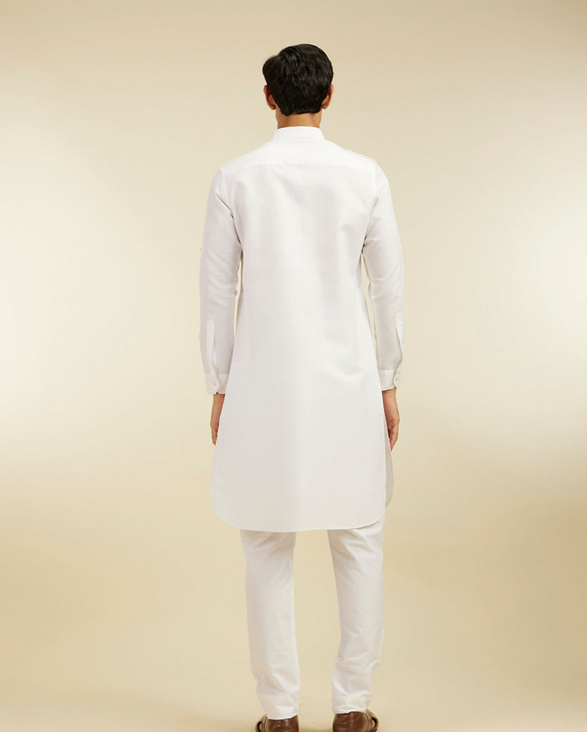 Diwas Men Pearl White Paithani Style Kurta with Cuffed Sleeves