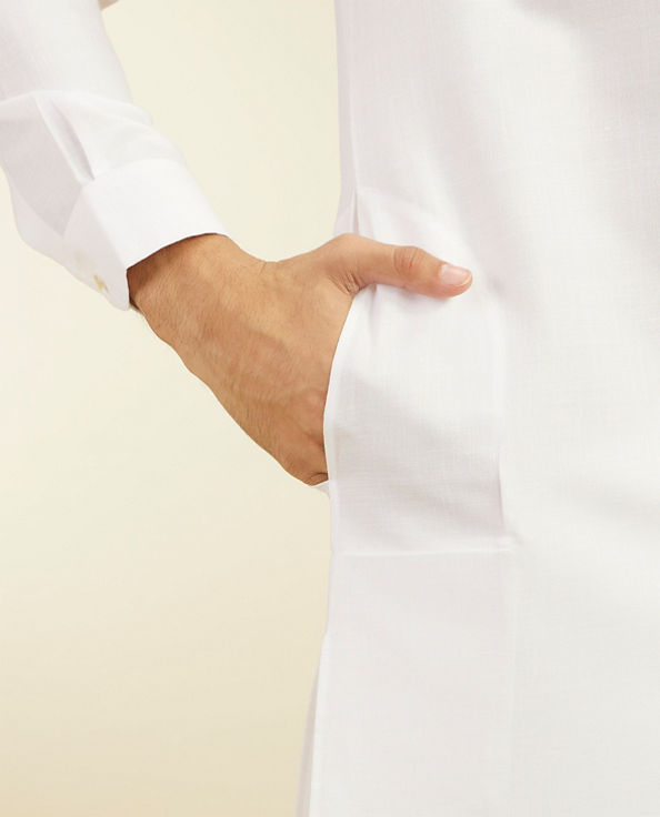 Diwas Men Pearl White Paithani Style Kurta with Cuffed Sleeves