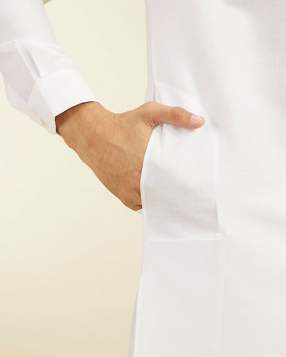 Diwas Men Pearl White Pathani Style Kurta with Cuffed Sleeves