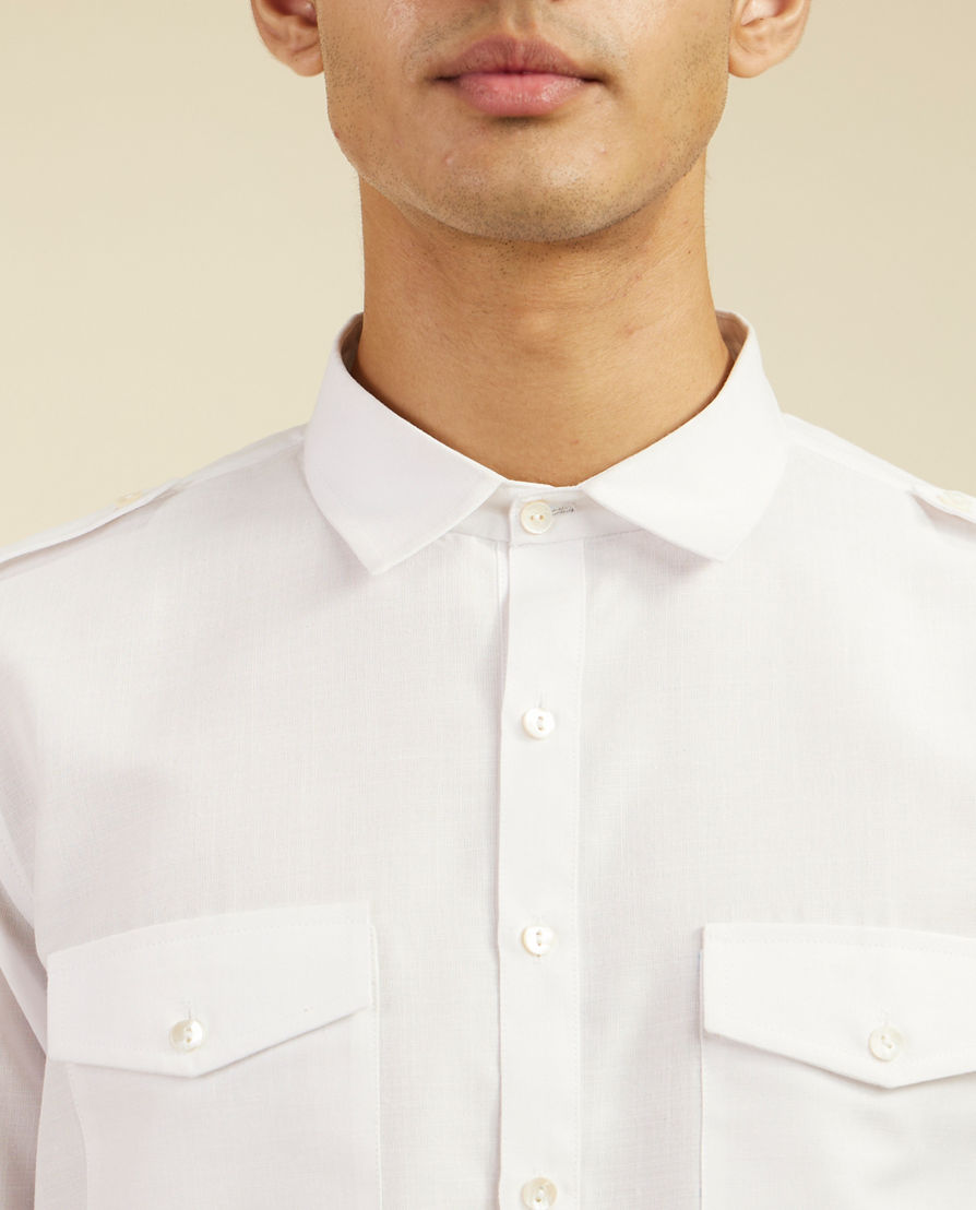 Diwas Men Pearl White Pathani Style Kurta with Cuffed Sleeves