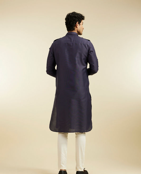 alt message - Diwas Men Indigo Blue Pathani Kurta with Cuffed Sleeves image number 3