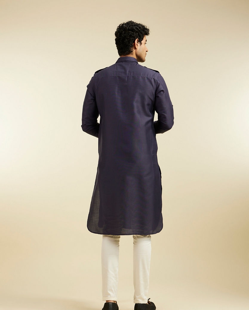 Diwas Men Indigo Blue Paithani Style Kurta with Cuffed Sleeves