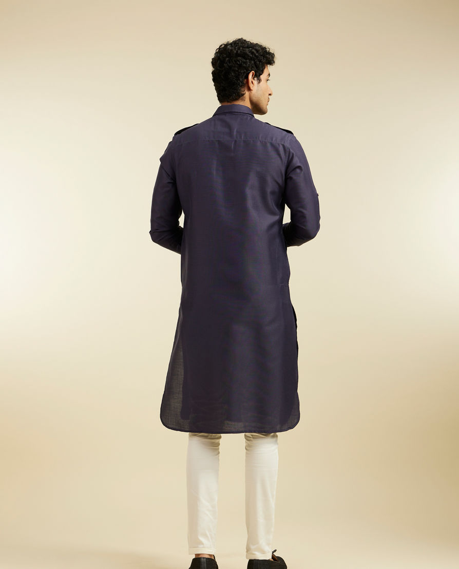 Diwas Men Indigo Blue Pathani Style Kurta with Cuffed Sleeves