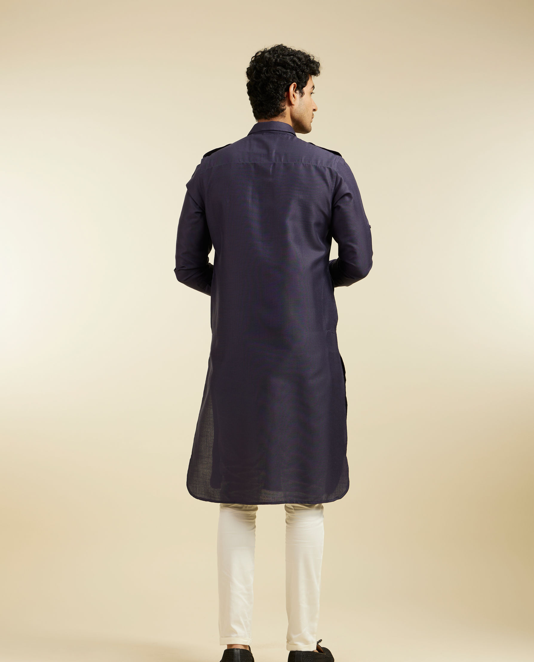 Diwas Men Indigo Blue Paithani Style Kurta with Cuffed Sleeves