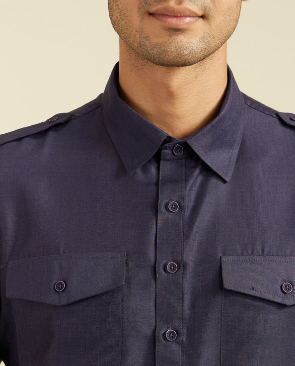 Diwas Men Indigo Blue Paithani Style Kurta with Cuffed Sleeves
