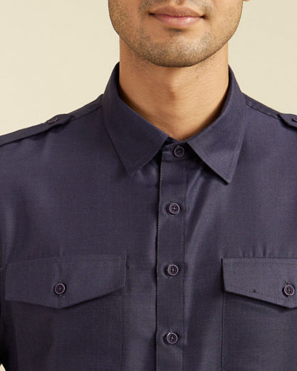 Diwas Men Indigo Blue Pathani Style Kurta with Cuffed Sleeves