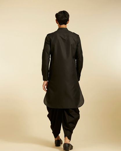 Diwas Men Midnight Black Pathani Style Kurta with Cuffed Sleeves