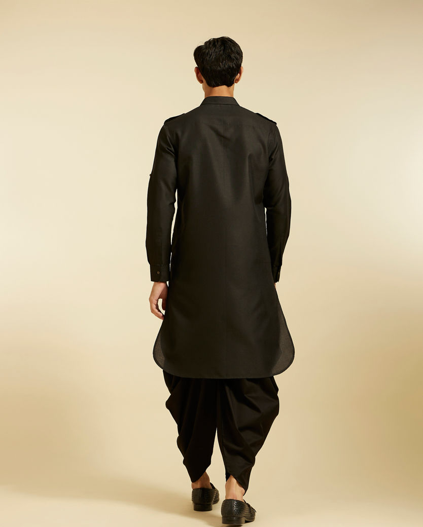 Diwas Men Midnight Black Paithani Style Kurta with Cuffed Sleeves