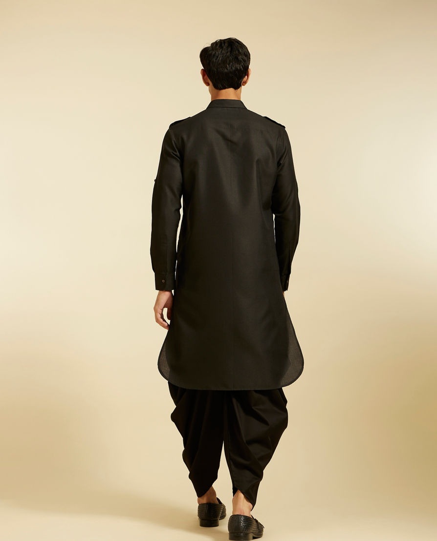 Diwas Men Midnight Black Pathani Style Kurta with Cuffed Sleeves