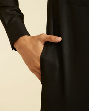 Diwas Men Midnight Black Pathani Style Kurta with Cuffed Sleeves