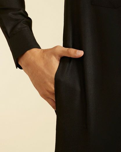 Diwas Men Midnight Black Pathani Style Kurta with Cuffed Sleeves