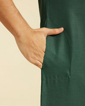 Diwas Men Bottle Green Pathani Style Kurta with Cuffed Sleeves