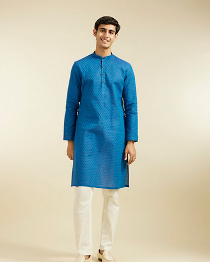 Diwas Men Mid Blue Cotton Kurta