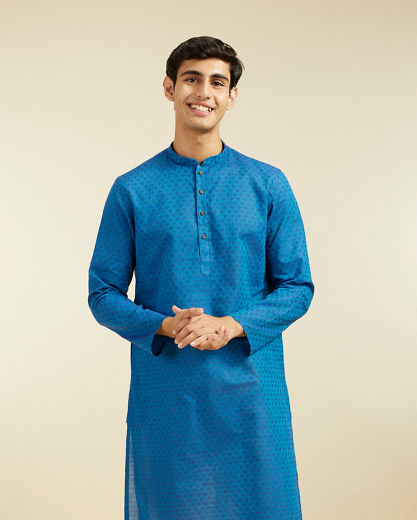 Diwas Men Mid Blue Cotton Kurta