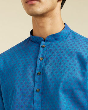Diwas Men Mid Blue Cotton Kurta