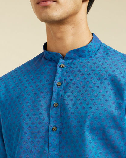 Diwas Men Mid Blue Cotton Kurta