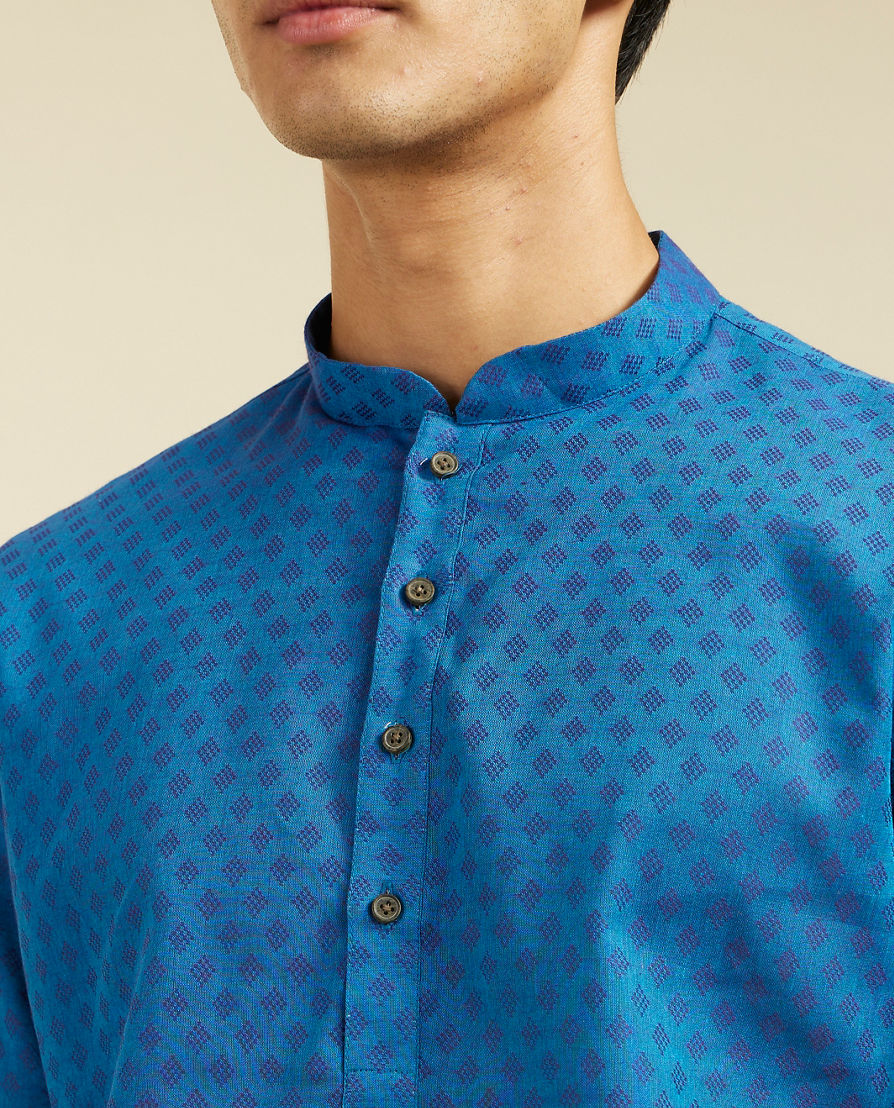 Diwas Men Mid Blue Cotton Kurta