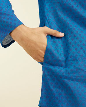 Diwas Men Mid Blue Cotton Kurta