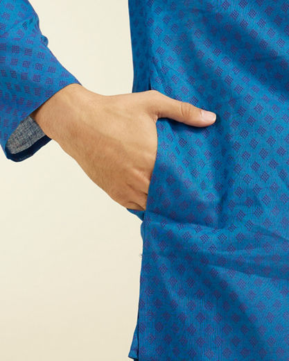 Diwas Men Mid Blue Cotton Kurta