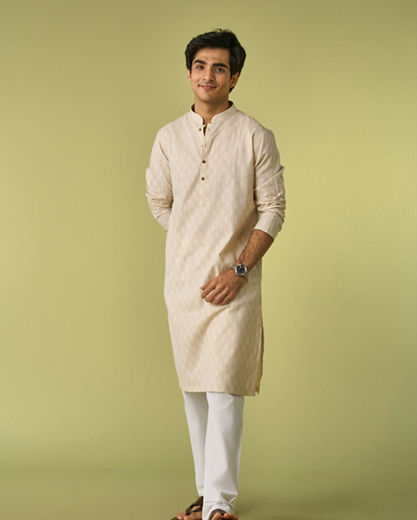 Diwas Men Elegant Beige Kurta Pajama Set