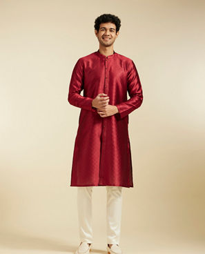 Diwas Men Maroon Red Lattice Patterned Kurta
