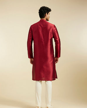 Diwas Men Maroon Red Lattice Patterned Kurta