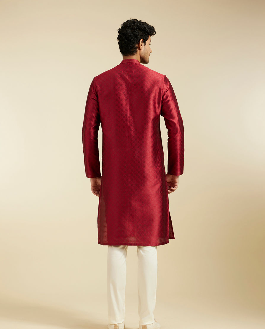 Diwas Men Maroon Red Lattice Patterned Kurta