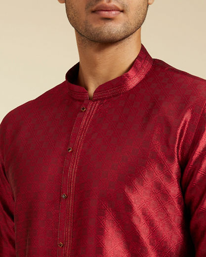 Diwas Men Maroon Red Lattice Patterned Kurta