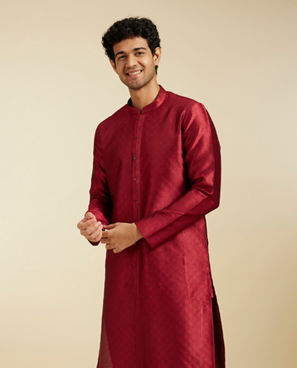 Diwas Men Maroon Red Lattice Patterned Kurta