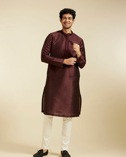 Diwas Men Wine Red Self Patterned Kurta with Rhinestone Work