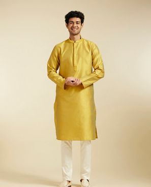 Diwas Men Mehndi Green Jaal Patterned Kurta with Fern Motifs