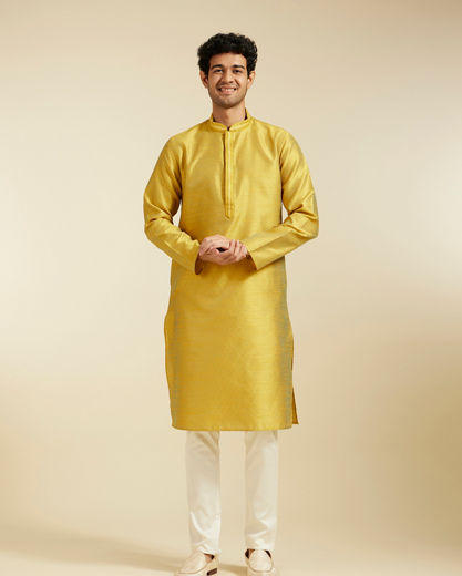 Diwas Men Mehndi Green Jaal Patterned Kurta with Fern Motifs