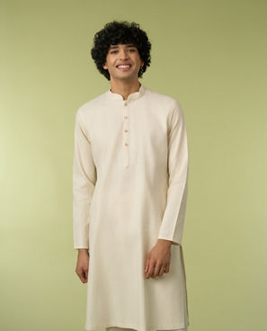 Diwas Men Self-Textured Cotton Kurta in Cream
