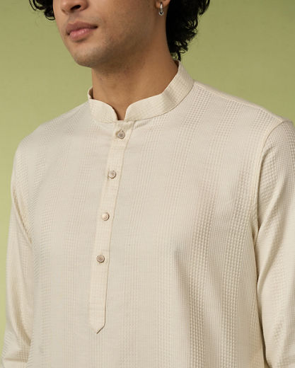 Diwas Men Self-Textured Cotton Kurta in Cream