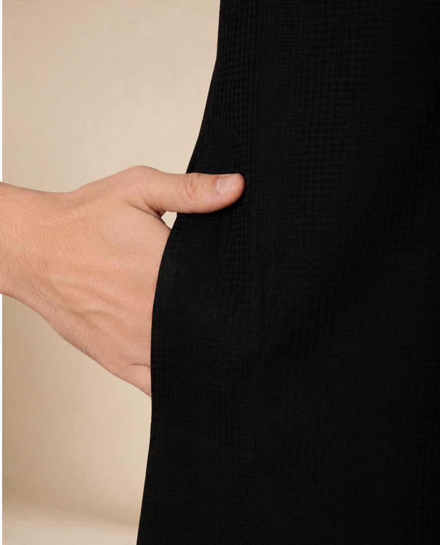 Diwas Men Black Cotton Kurta with Self-Texture