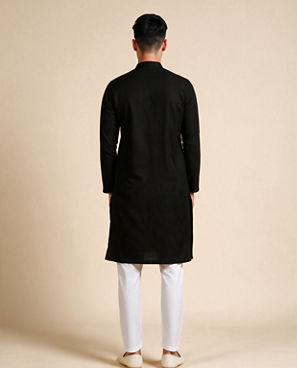 Diwas Men Black Cotton Kurta with Self-Texture
