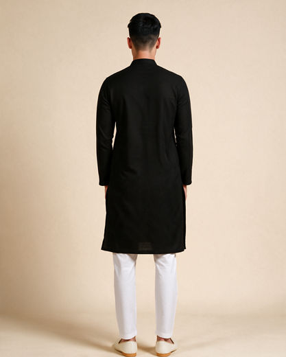 Diwas Men Black Cotton Kurta with Self-Texture
