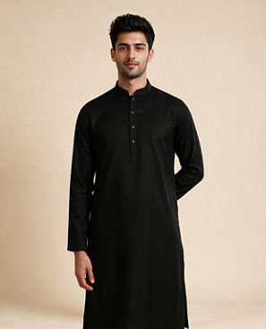 Diwas Men Black Cotton Kurta with Self-Texture