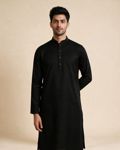 Diwas Men Black Cotton Kurta with Self-Texture
