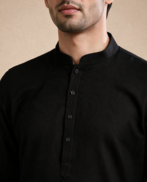 Diwas Men Black Cotton Kurta with Self-Texture