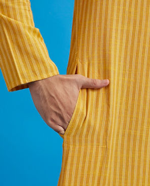 Diwas Men Mustard Yellow Linear Patterned Striped Kurta
