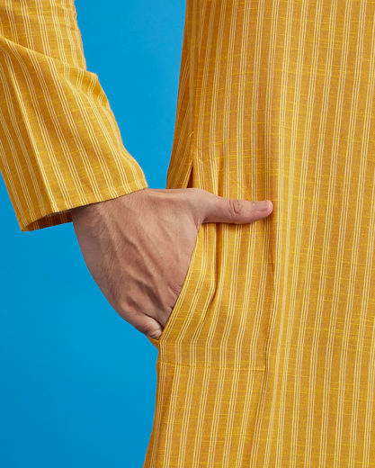 Diwas Men Mustard Yellow Linear Patterned Striped Kurta