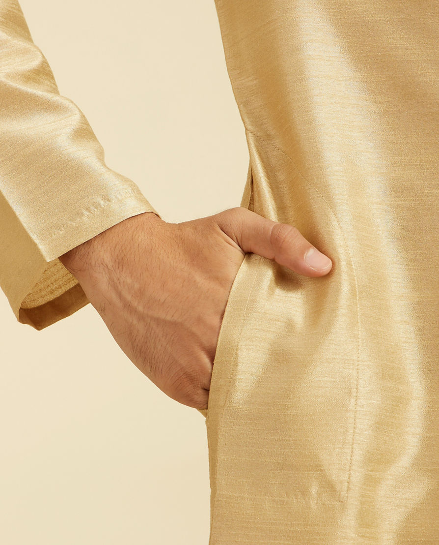 Diwas Men Sand Beige Self Textured Kurta with Embroidered Placket