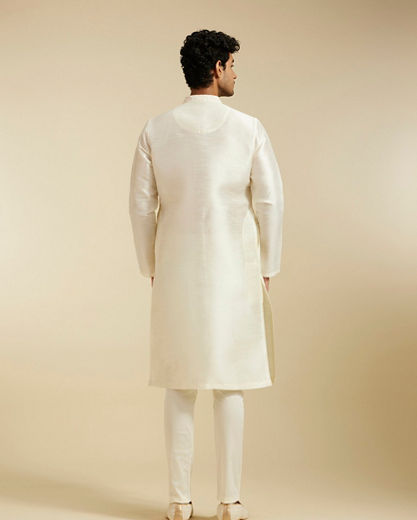 Diwas Men Warm White Self Textured Kurta with Embroidered Placket