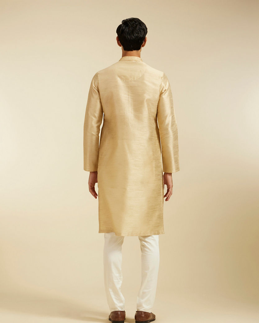 Diwas Men Cream Beige Kurta With Embroidered Neckline